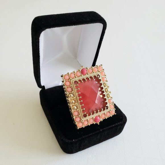 NEW. Peach and Gold Statement Ring - Picture 1 of 3